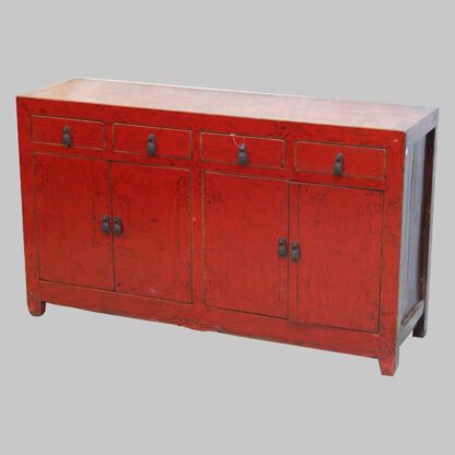 Altes, rotes Sideboard mit 4 Türen und 4 Schüben