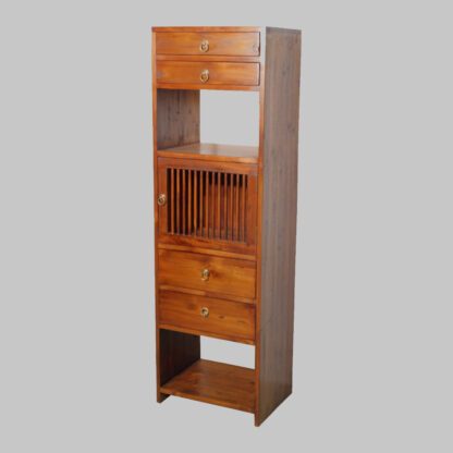 schmaler Regal-Schrank, gemischte Aufteilung / Teak Massiv