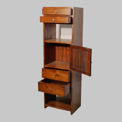 schmaler Regal-Schrank, gemischte Aufteilung / Teak Massiv – Bild 2