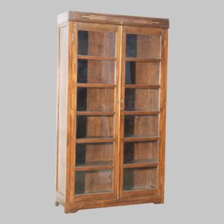 Großer Vitrinenschrank Teak, Antik/rest., flach. 230x130x41cm