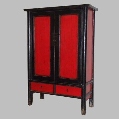 Großer antiker China Schrank Schwarz Rot 210 x 142 cm