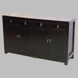 Altes, schwarzes Sideboard mit 4 Türen und 4 Schüben