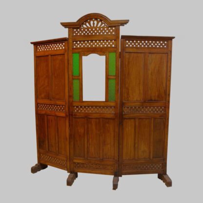 Alter Paravent, 3-teilig mit Spiegel und Deco-Glas (4),