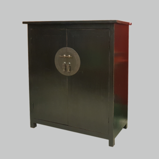 Highboard,  Schwarz,  Teak mit China-Beschlag