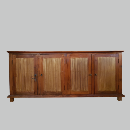 Sideboard 180cm vier Türen, Teak mit Bambus-Fronten