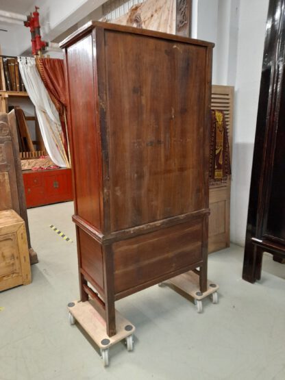 antiker 195 cm Fujian Schrank. Offenes Schnitzwerk, 6 Schubladen, Handmalerei – Bild 9