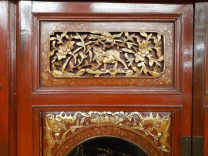 antiker 195 cm Fujian Schrank. Offenes Schnitzwerk, 6 Schubladen, Handmalerei – Bild 5