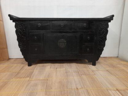 Schwarze antike Kommode 170 cm. Gansu. Altartisch Schwarz-Rot