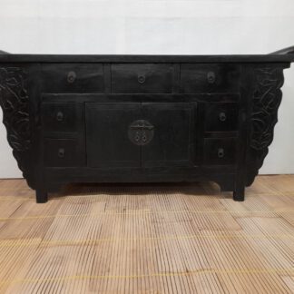 Schwarze antike Kommode 170 cm. Gansu. Altartisch Schwarz-Rot