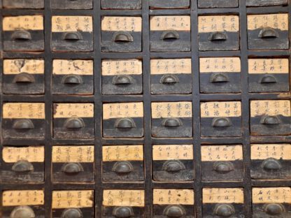 japanischer "Schrank der 199 Fächer"  :  Antiker Apothekerschrank, originale Beschriftung – Bild 3