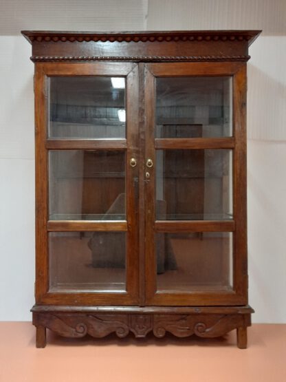 antike Vitrine Teak, Glas rundum, 130 cm Breite – Bild 2