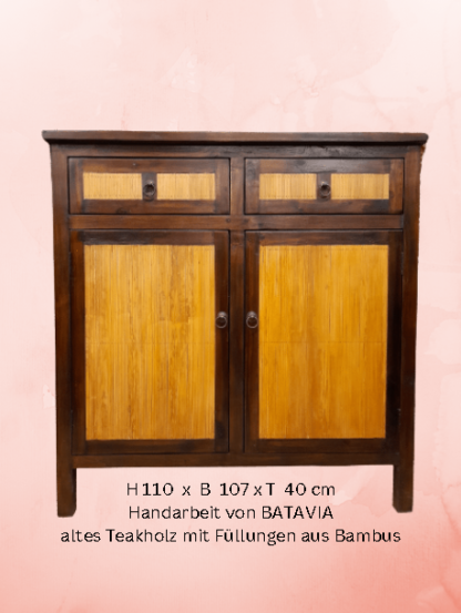 Teak Kommode m. Bambus-Füllungen 107 x 110 cm