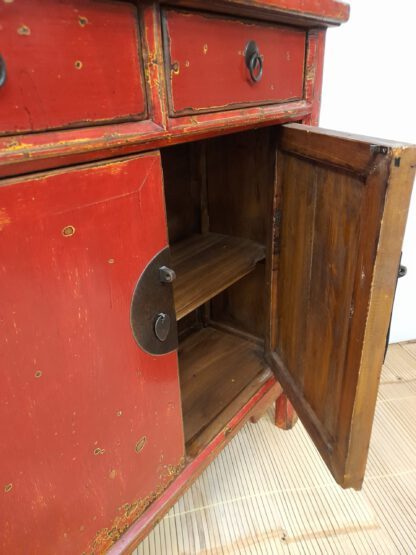 rote Kommode flach,  China Kommode geringe Tiefe, 110x110cm – Bild 4