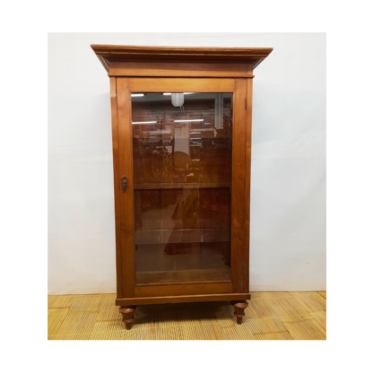Teak Vitrine - Unikat: antik, beleuchtet, drei Seiten Glas, Art Deco Elemente