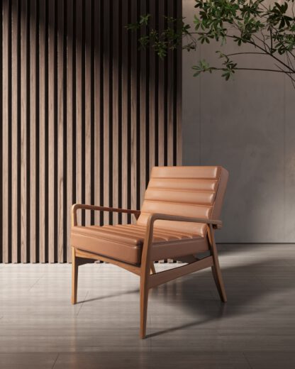 Ledersessel Teak tuck & roll – Bild 3