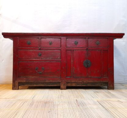 Sideboard 200 x 93 x 55 cm Schübe und Türen Seidenmatt Rot Antik – Bild 5