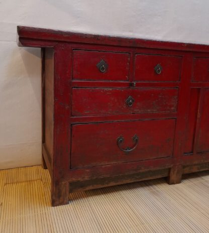 Sideboard 200 x 93 x 55 cm Schübe und Türen Seidenmatt Rot Antik – Bild 4