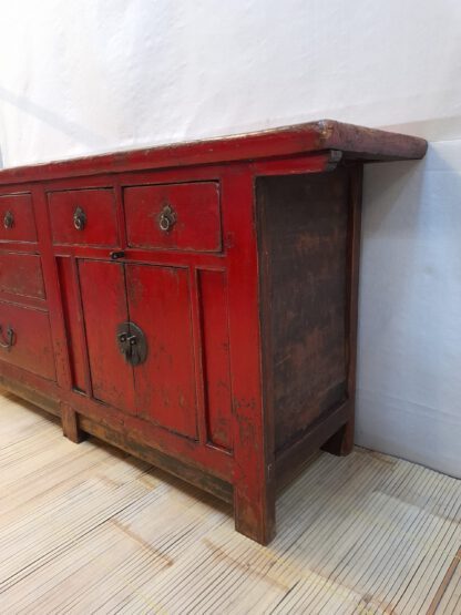 Sideboard 200 x 93 x 55 cm Schübe und Türen Seidenmatt Rot Antik – Bild 2