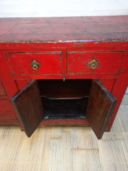 Sideboard 200 x 93 x 55 cm Schübe und Türen Seidenmatt Rot Antik – Bild 8
