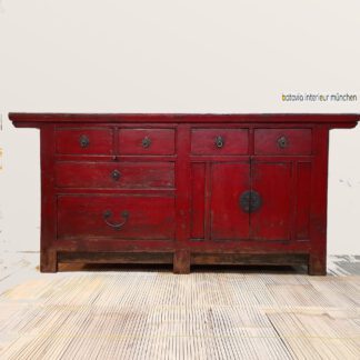 Sideboard 200 x 93 x 55 cm Schübe und Türen Seidenmatt Rot Antik