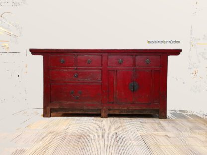 Sideboard 200 x 93 x 55 cm Schübe und Türen Seidenmatt Rot Antik