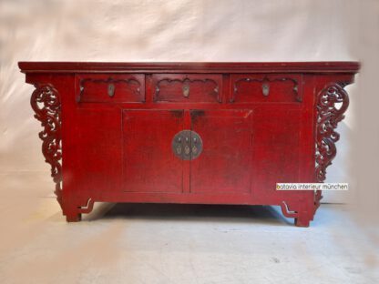 Antikes Asia Sideboard Rot-Schwarz,  red/black marriage dresser – Bild 3